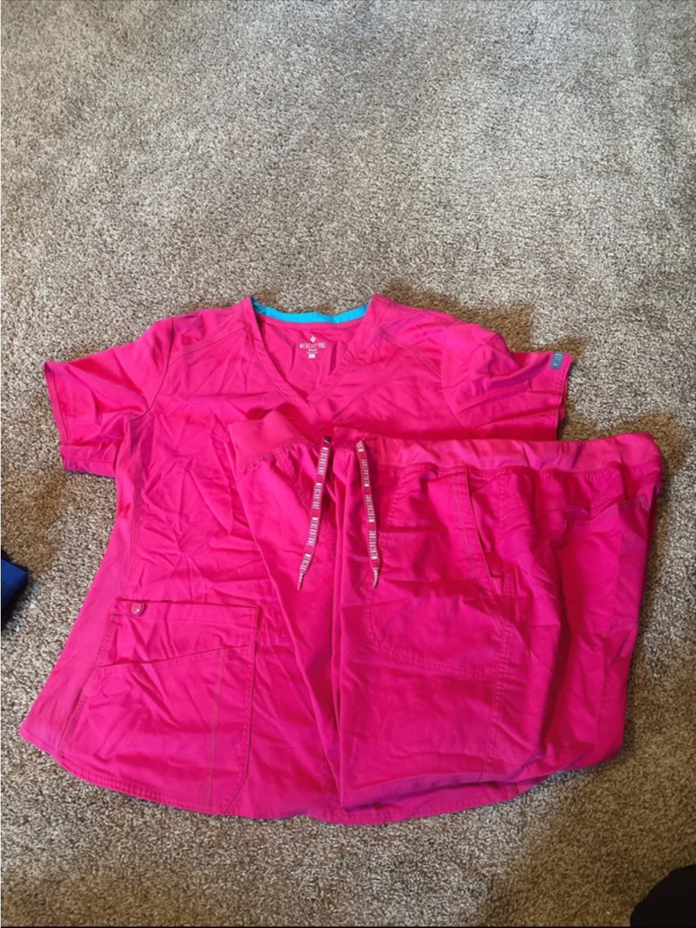 Med Couture Women's Hot Pink Scrub Set with Teal Trim